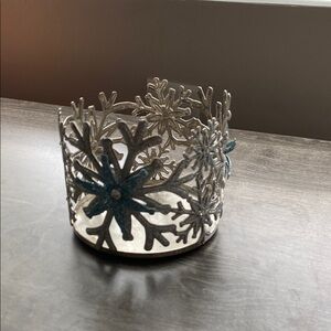 Bath & Body Works Silver and Blue Holiday Candle Holder